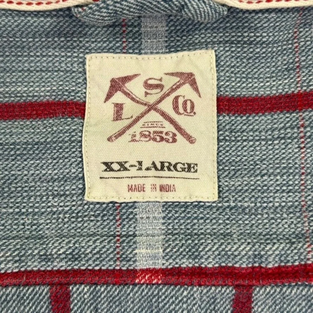Levis Selvedge Blue Red‎ Plaid Button Up Long Sleeve Shirt Mens XX-Large Casual